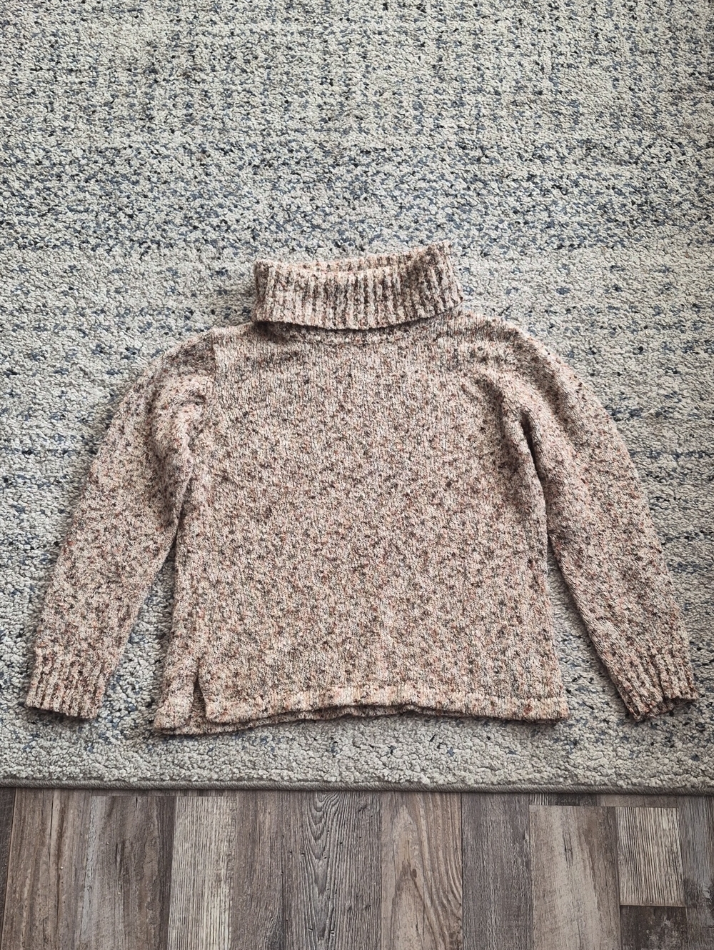 Women's Neutral Speckled Turtleneck Sweater - Soft Beige Knit
